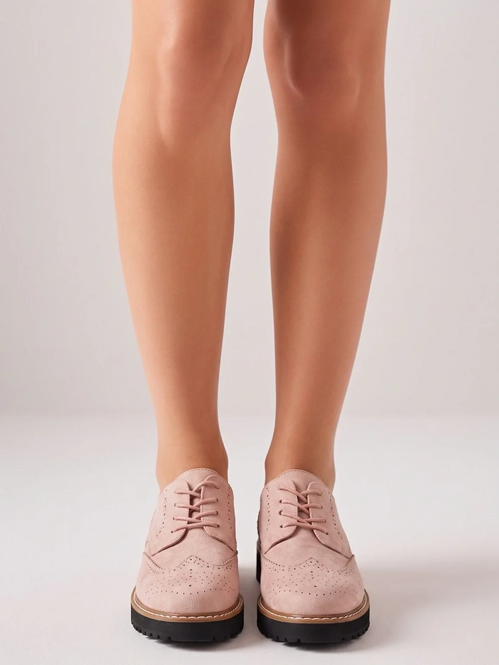 Dusty Pink Blush Wingtip Oxford Brogues Platform Lace Up 10